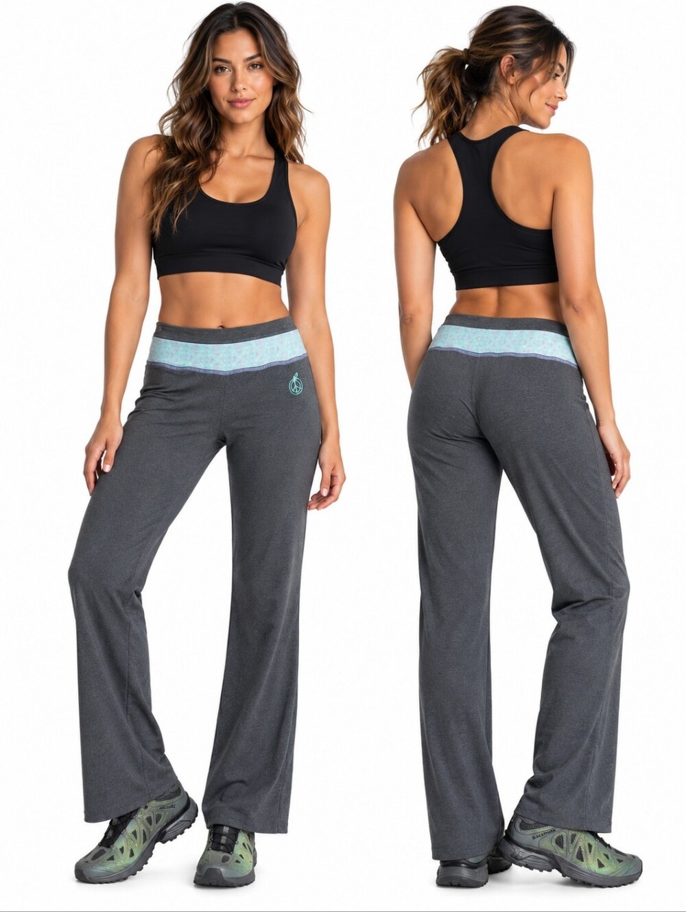 NWT Green Apple Active Bamboo Blend Flare Yoga Pants Gray Cotton Viscose Spandex